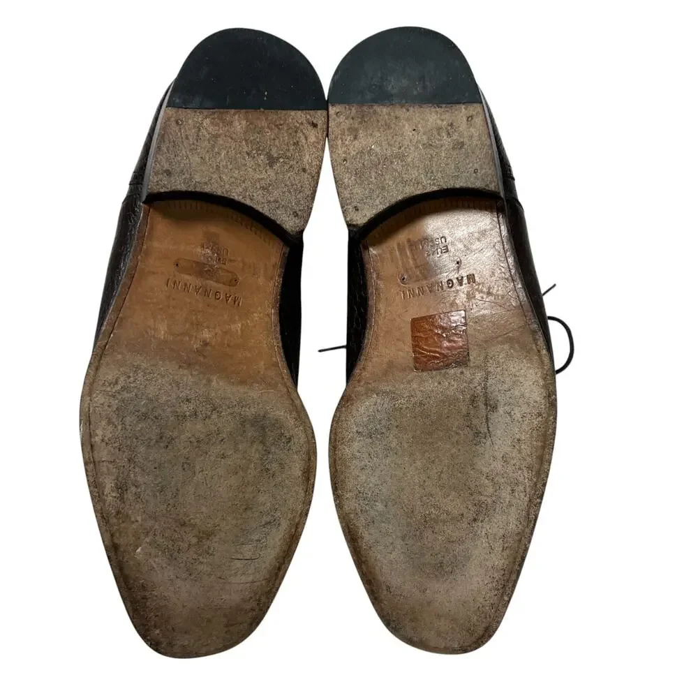 Magnanni 8761 Brown Ostrich Leather Oxford Dress Shoes MENS 42 US 9 Lace Up